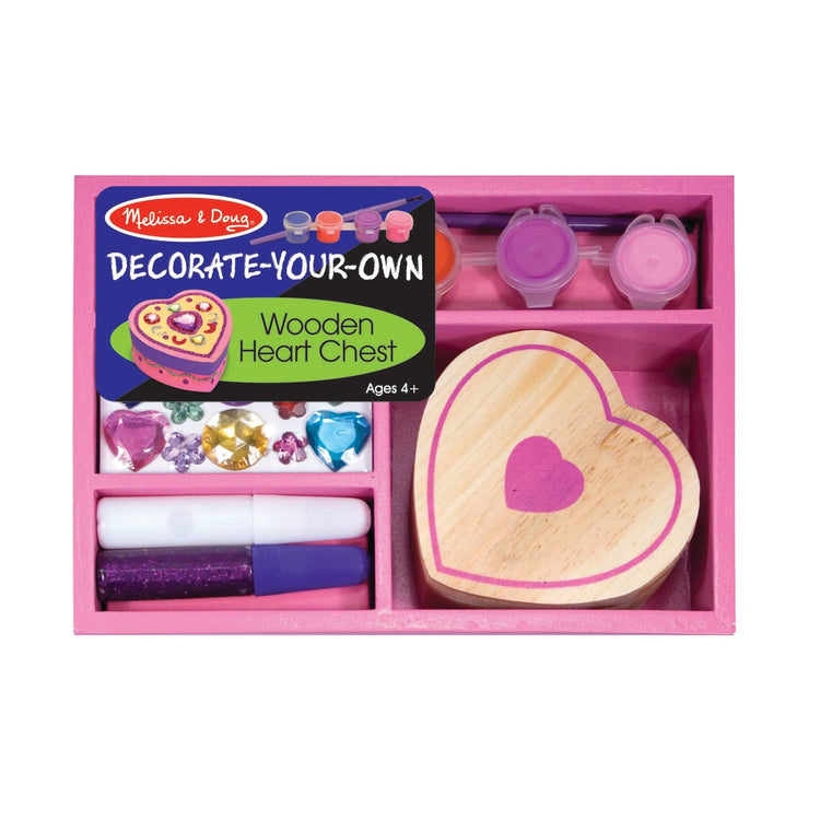 The front of the box for the Melissa & Doug Decorate-Your-Own Wooden Heart Box Craft Kit