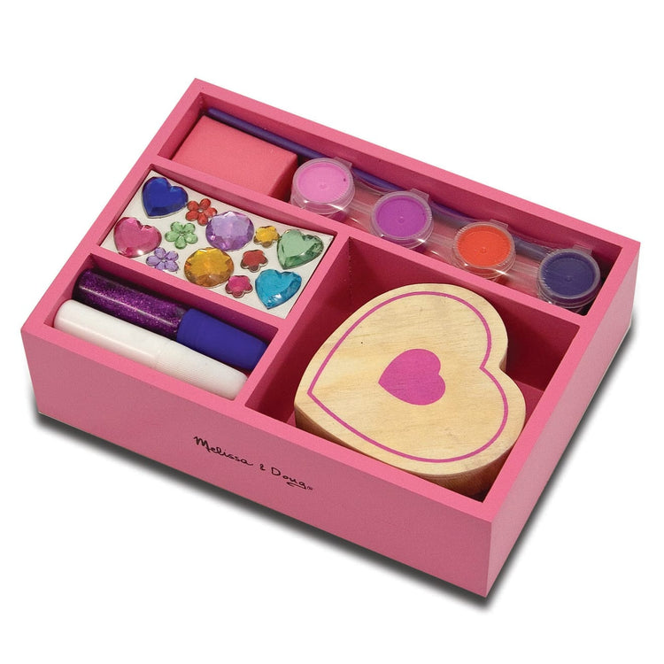 The front of the box for the Melissa & Doug Decorate-Your-Own Wooden Heart Box Craft Kit
