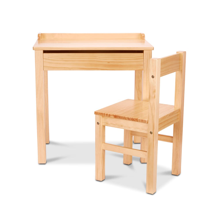 The loose pieces of the Melissa & Doug Wooden Child's Lift-Top Desk & Chair - Honey