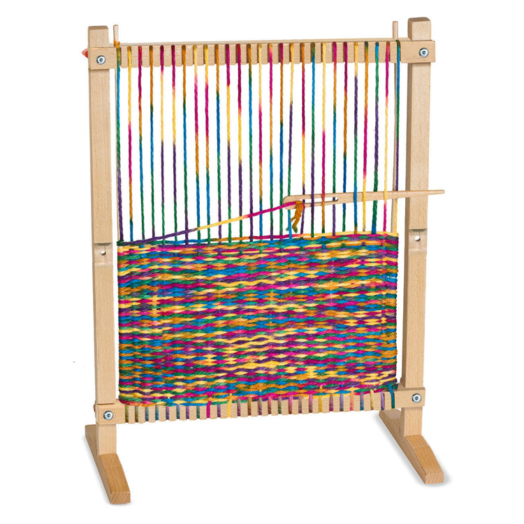 An assembled or decorated the Melissa & Doug Wooden Multi-Craft Weaving Loom: Extra-Large Frame (22.75 x 16.5 inches)