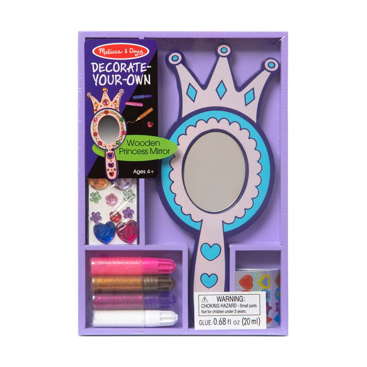The front of the box for the Melissa & Doug Decorate-Your-Own Wooden Princess Mirror Craft Kit