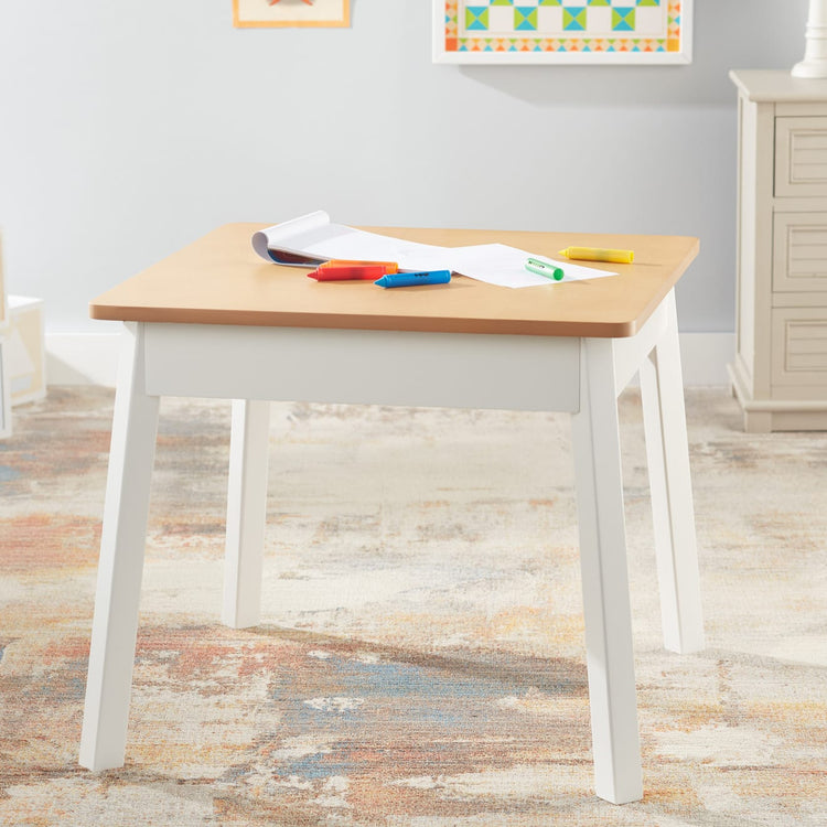 Melissa & Doug Wooden Square Table – Kids Furniture for Playroom (Natural/White)