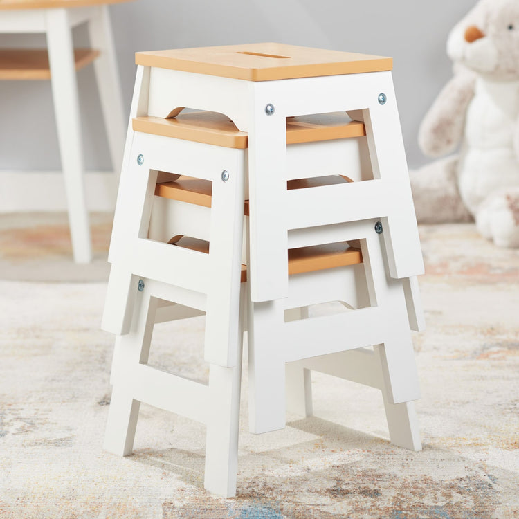 Melissa & Doug Wooden Stools – Set of 4 Stackable, Portable 11-Inch-Tall Stools (Natural/White)