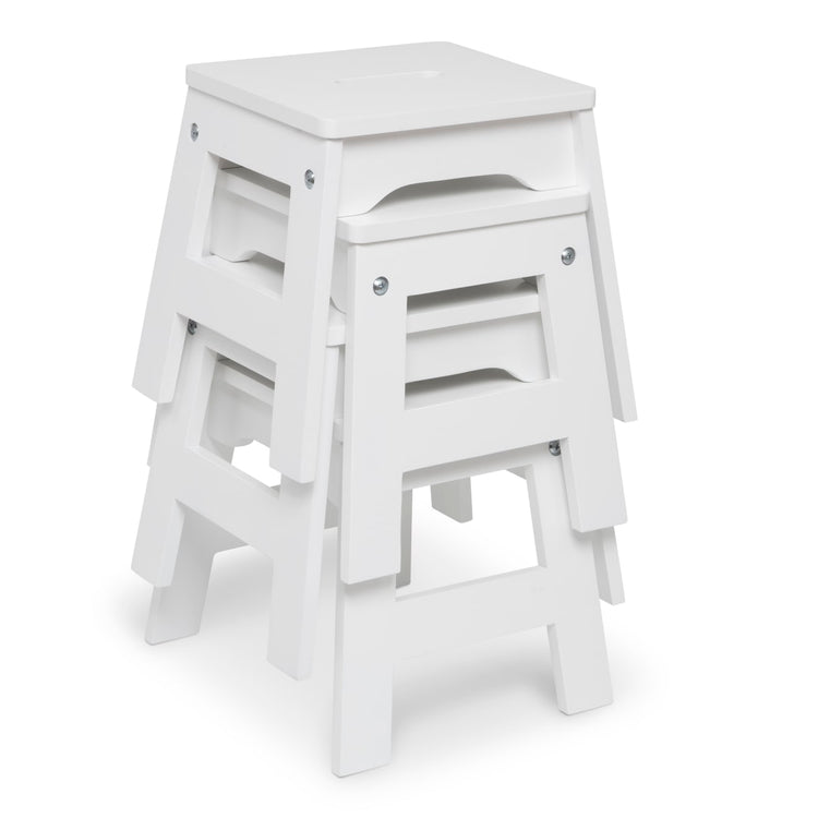 Melissa & Doug Wooden Stools – Set of 4 Stackable, Portable 11-Inch-Tall Stools (White)
