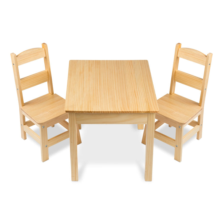 The loose pieces of the Melissa & Doug Solid Wood Table and 2 Chairs Set - Light Finish Furniture for Playroom