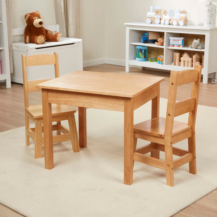 Melissa And Doug Wooden 3-Piece Table and Chair Set, Natural