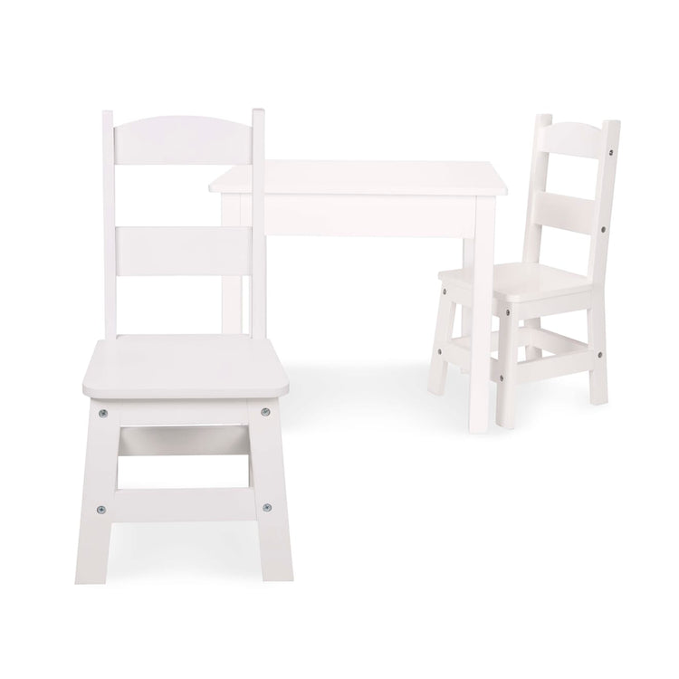 An assembled or decorated the Melissa & Doug Wooden Kids Table and 2 Chairs Set - White Furniture for Playroom