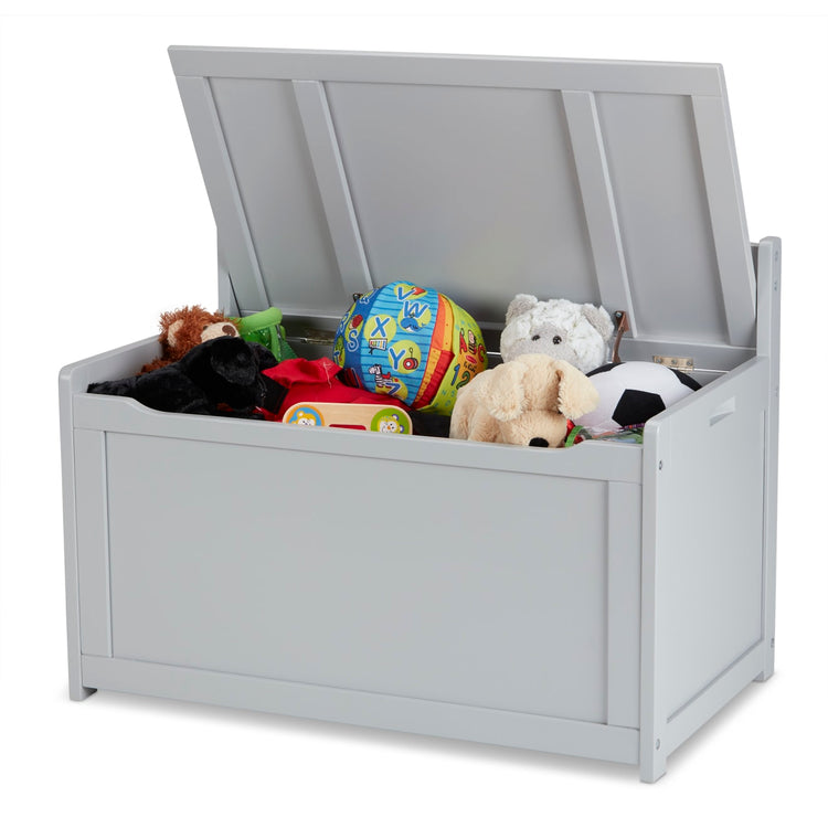 The loose pieces of the Melissa & Doug Wooden Toy Chest (Gray)