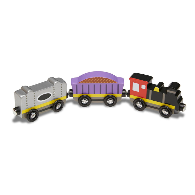 the Melissa & Doug Wooden Train Cars - 8 3-Inch Wheeled Trains in Crate